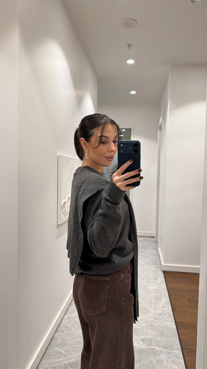 بلوزة مع شال رمادي - KP4380