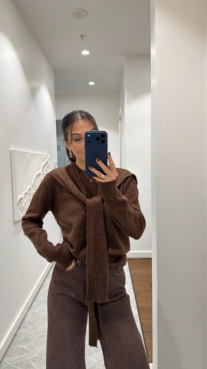 بلوزة مع شال بني - KP4380