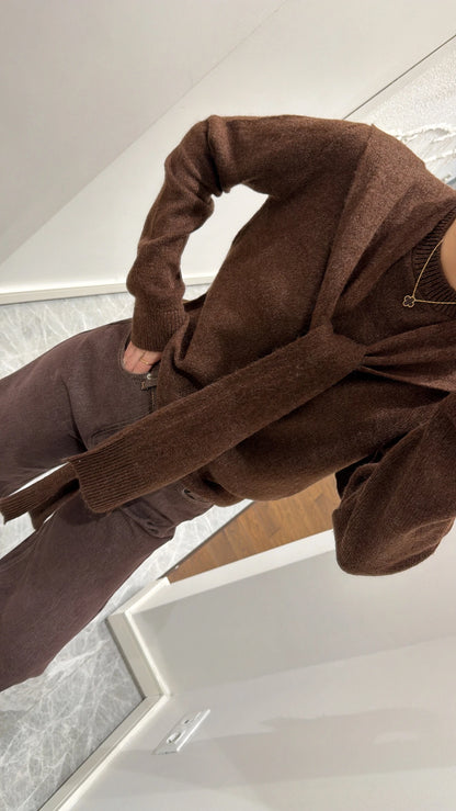 بلوزة مع شال بني - KP4380