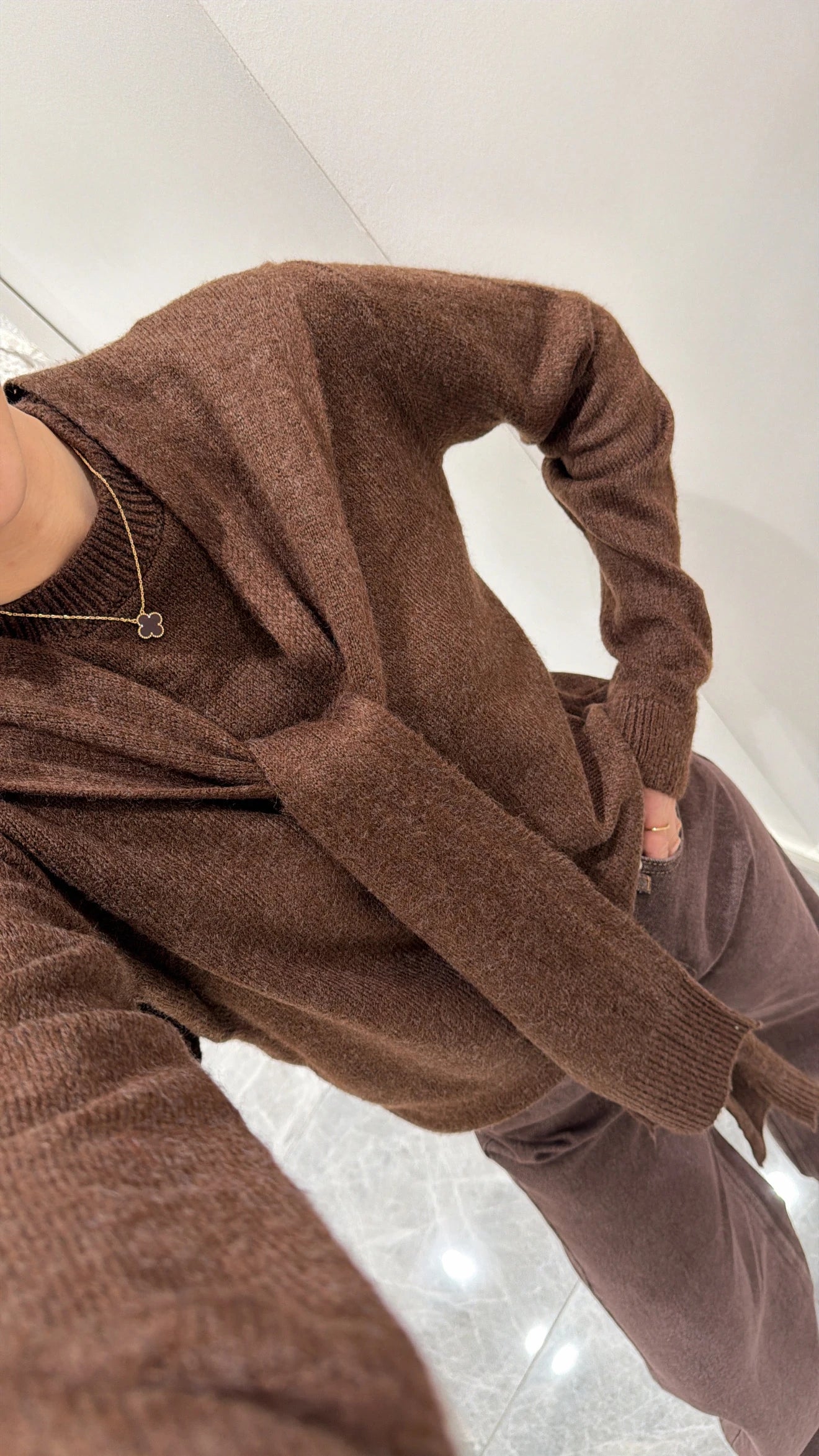 بلوزة مع شال بني - KP4380