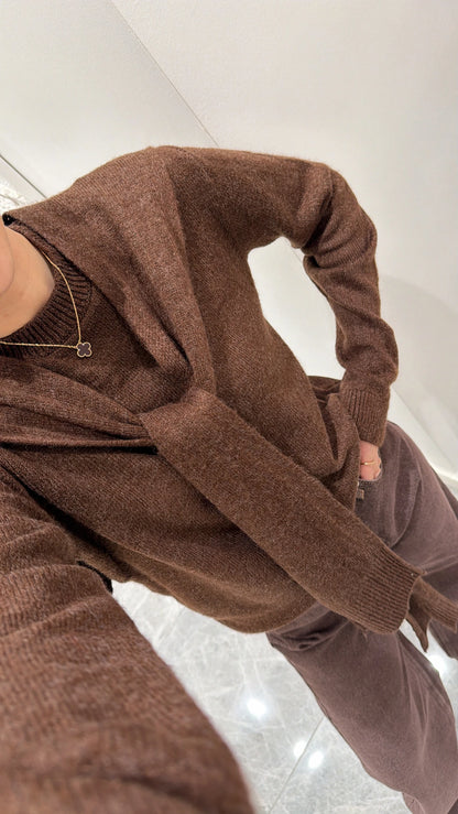 بلوزة مع شال بني - KP4380