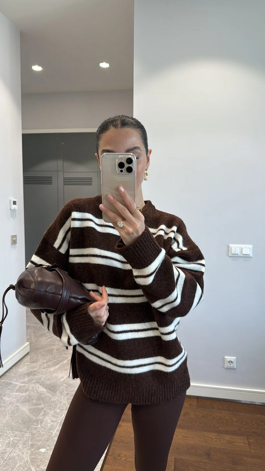 بلوزة بني مخططة - KP4296