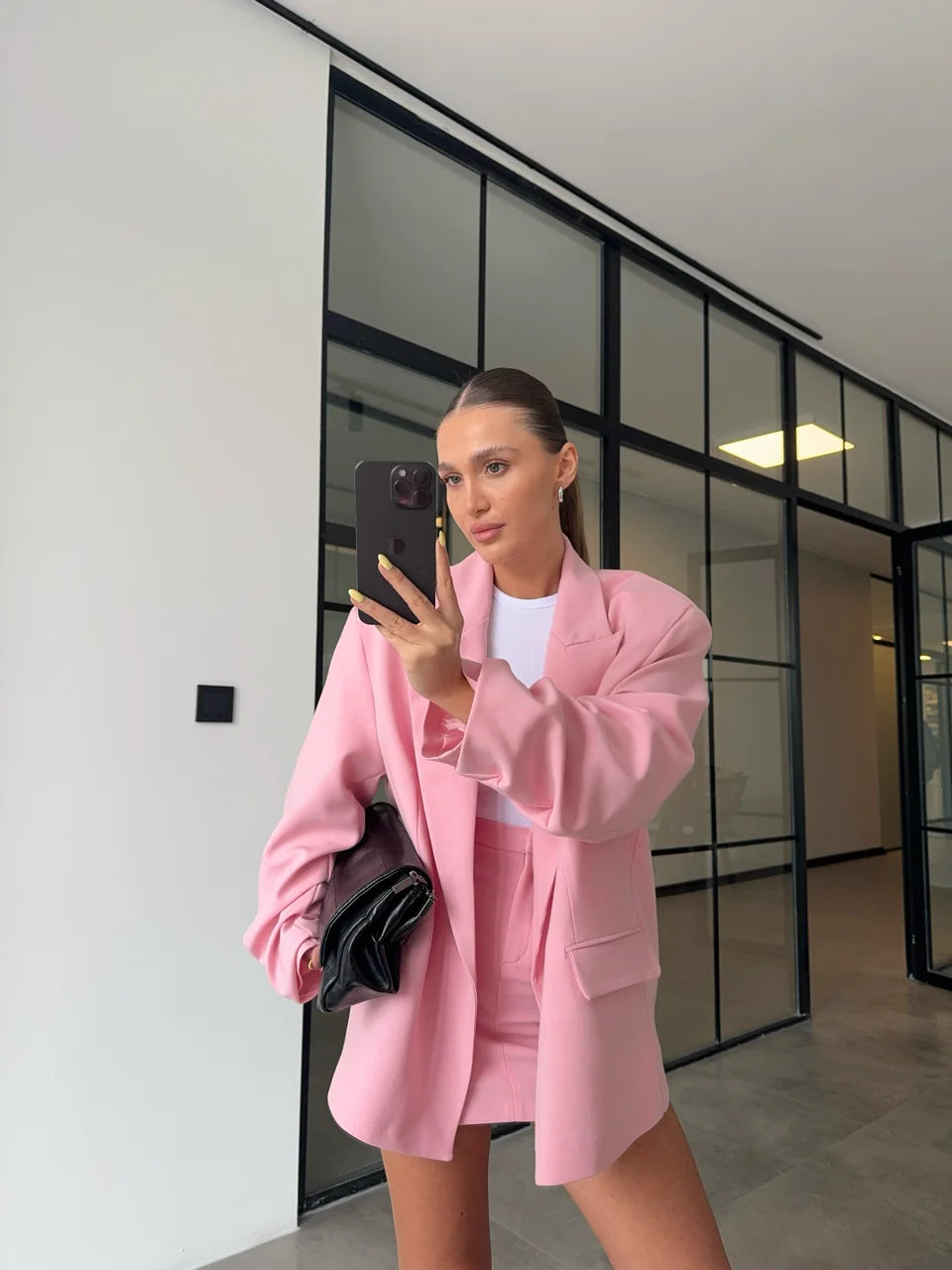 طقم بليزر مع تنورة زهري - KP1361