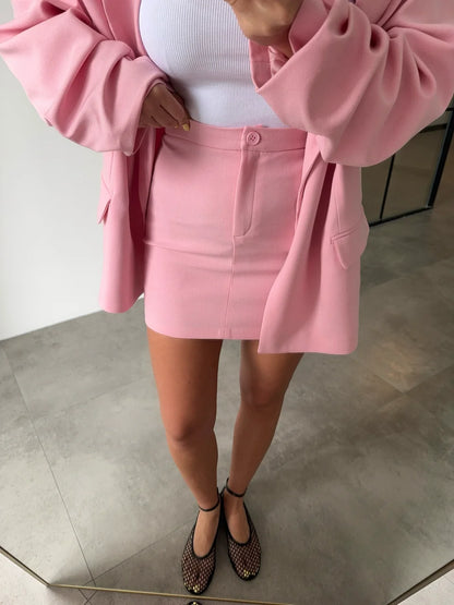 طقم بليزر مع تنورة زهري - KP1361