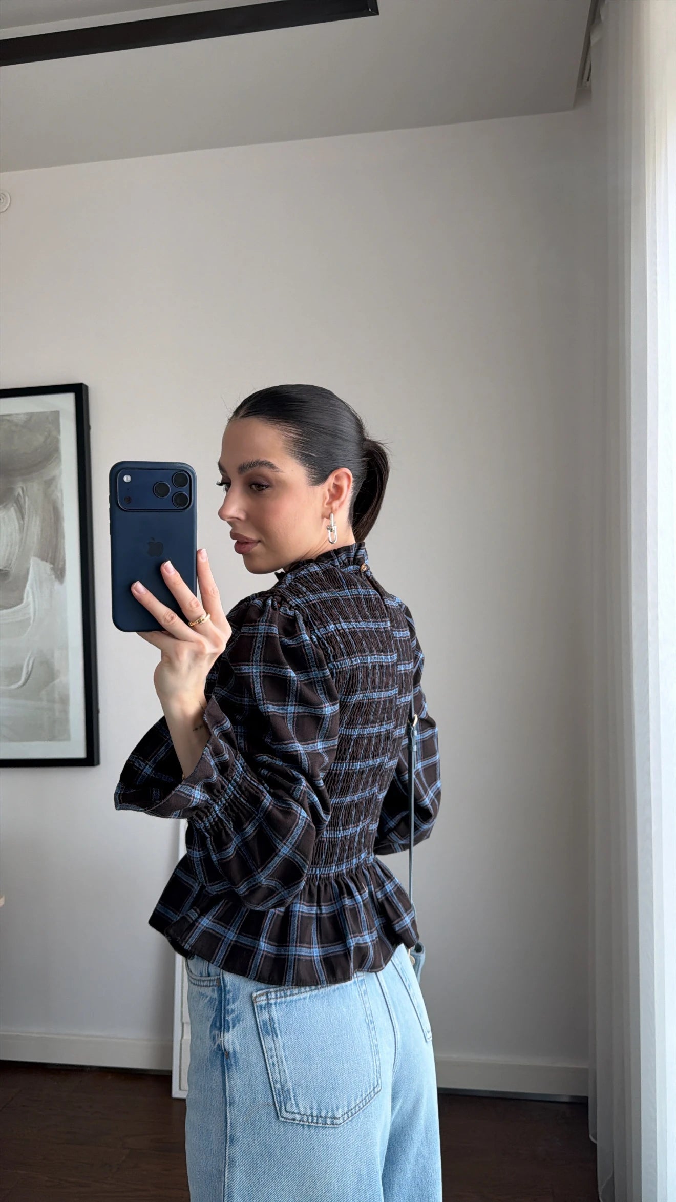 بلوزة كاروهات بني وازرق - KP4412