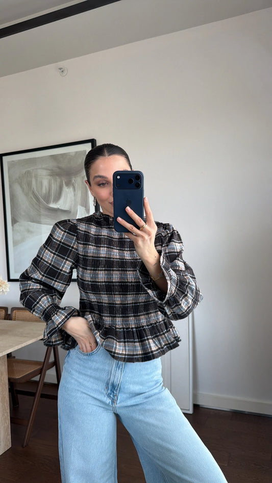 بلوزة كاروهات بني وبيج - KP4412