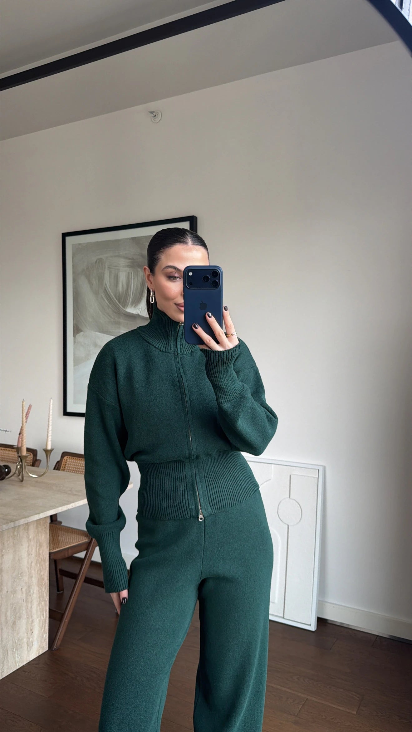 طقم بسحاب اخضر غامق - KP1514