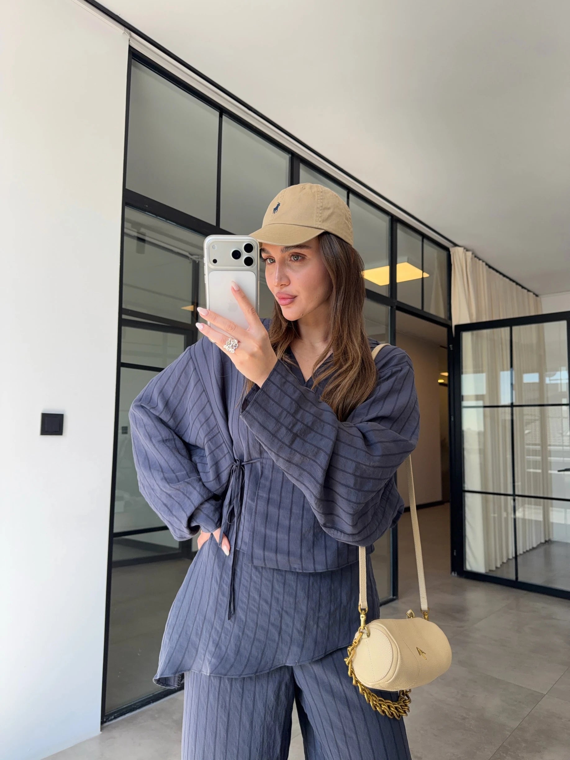 طقم مخطط قميص مع بنطلون كحلي - KP1555