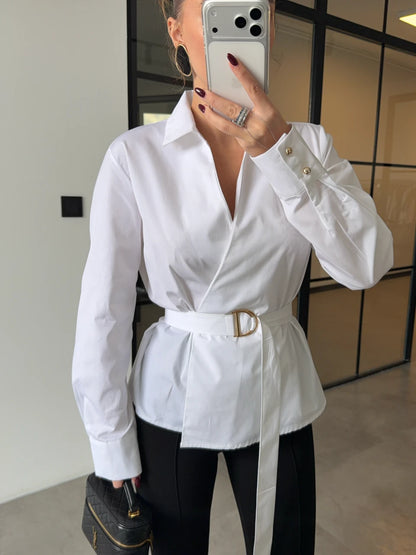 قميص ابيض بحزام - KP4289