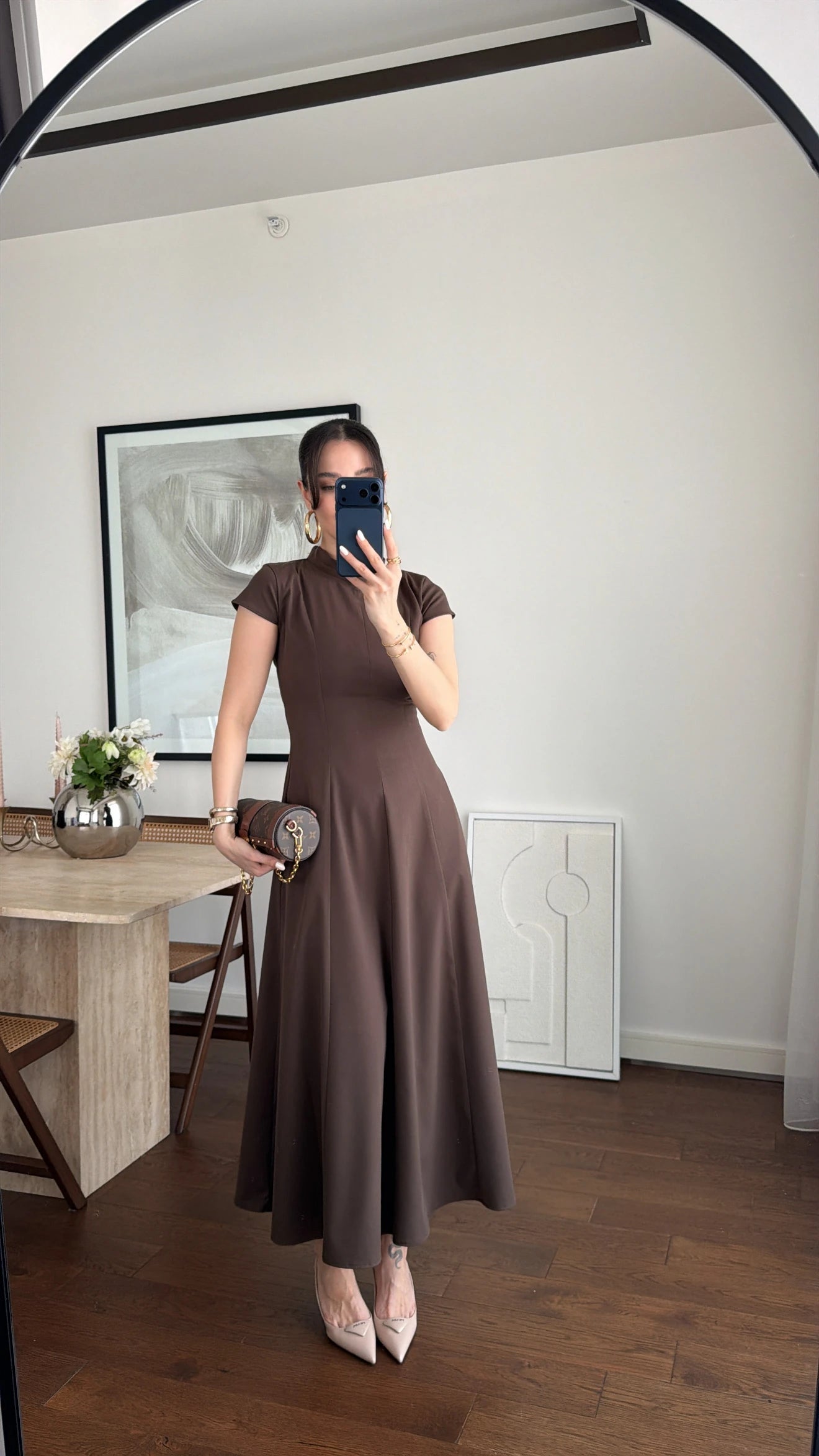 فستان طويل بني - KP2267