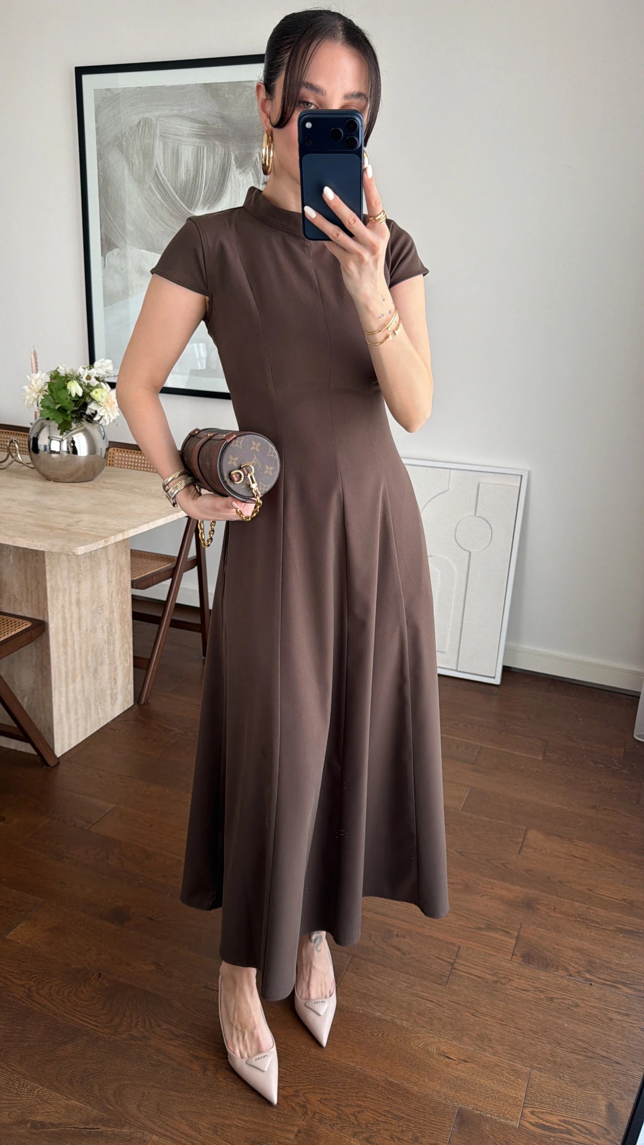 فستان طويل بني - KP2267