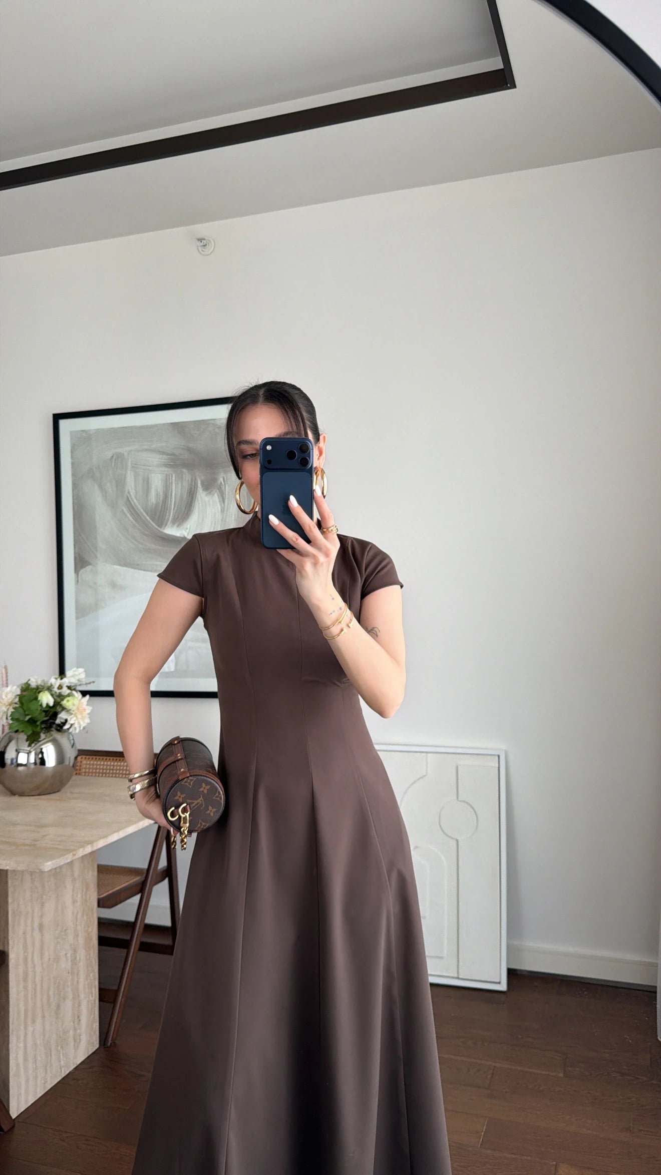 فستان طويل بني - KP2267