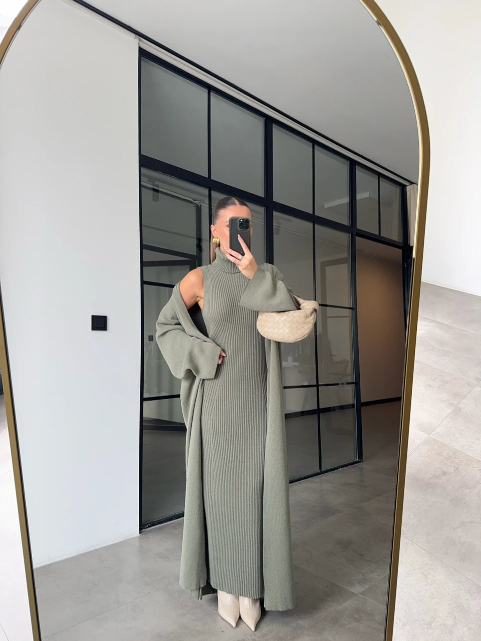 طقم جرزة مع فستان فستقي - KP1411