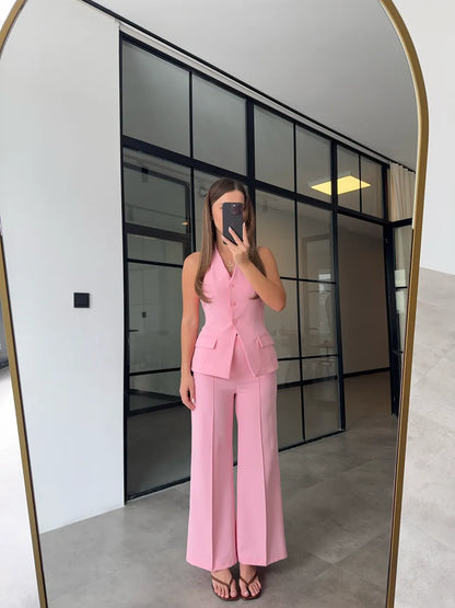 طقم ڤيست مع بنطلون زهري - KP1068