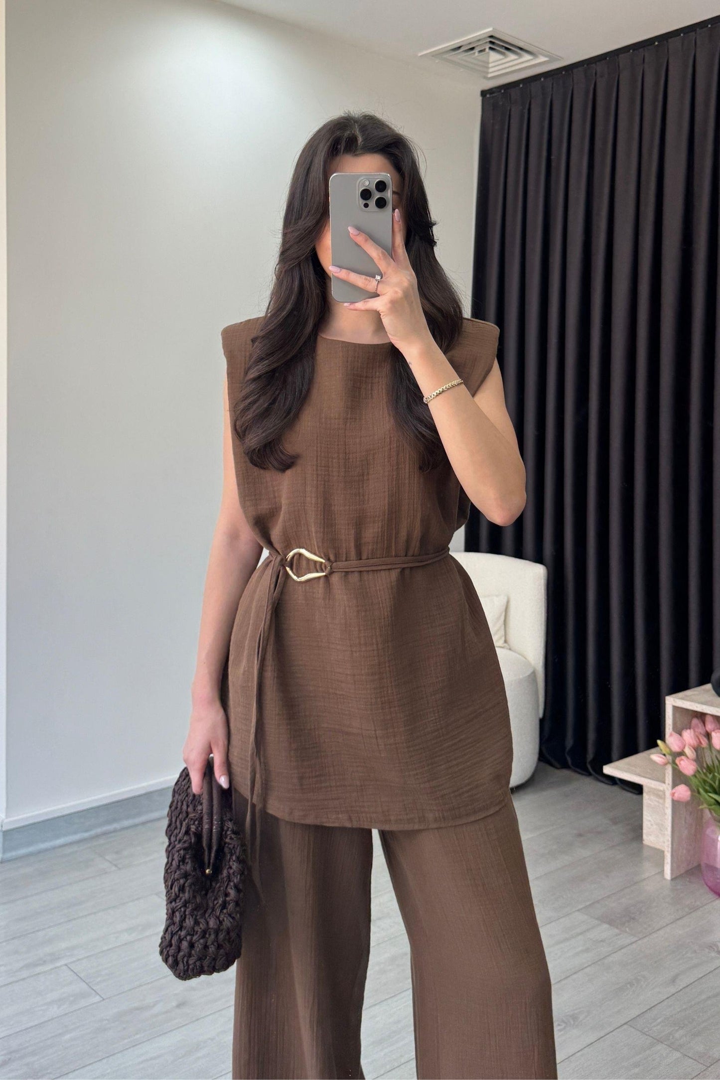 طقم بحزام بني - KP1266