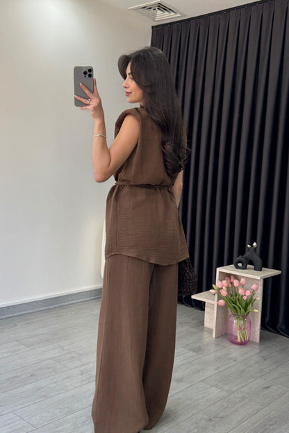 طقم بحزام بني - KP1266