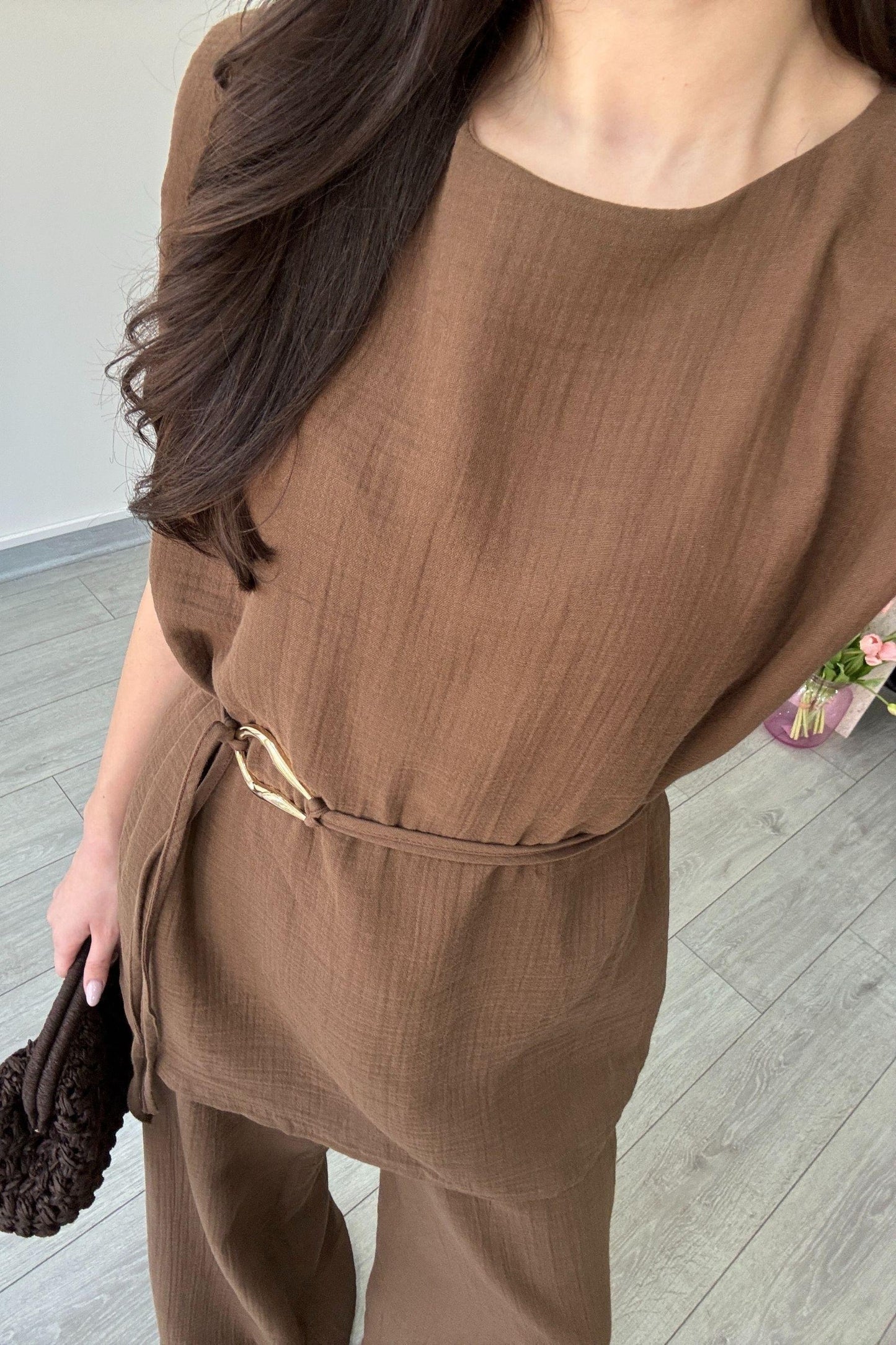 طقم بحزام بني - KP1266