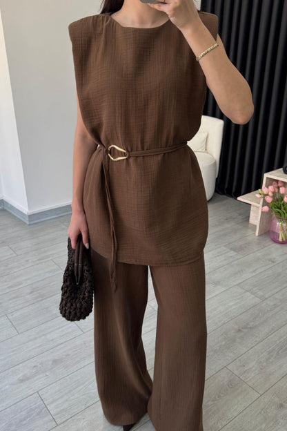 طقم بحزام بني - KP1266