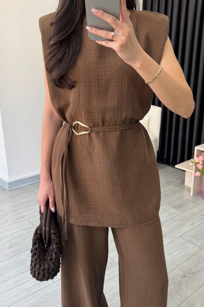 طقم بحزام بني - KP1266