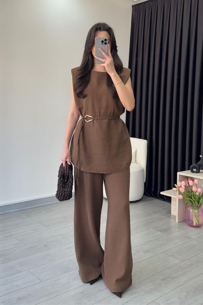 طقم بحزام بني - KP1266