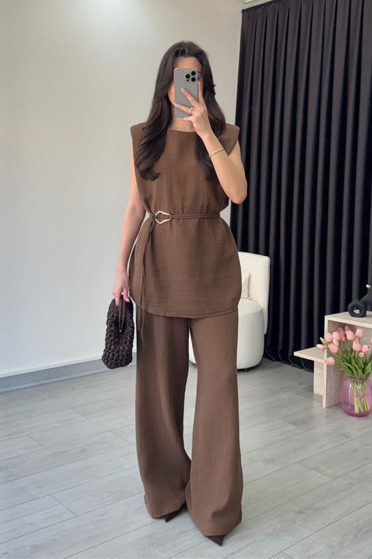 طقم بحزام بني - KP1266