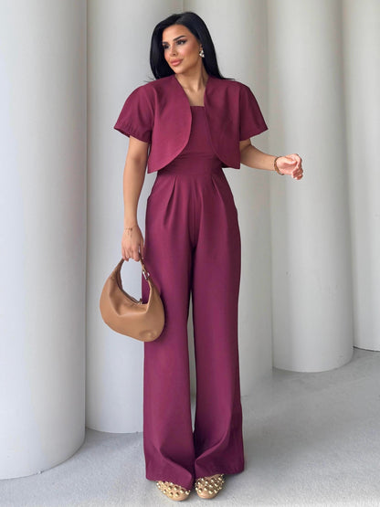 طقم جمبسوت مع جكيت خمري - KP1242