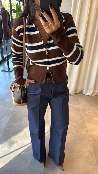 جرزة بسحاب مخططة كحلي وبني - KP4373