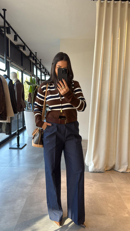 جرزة بسحاب مخططة كحلي وبني - KP4373