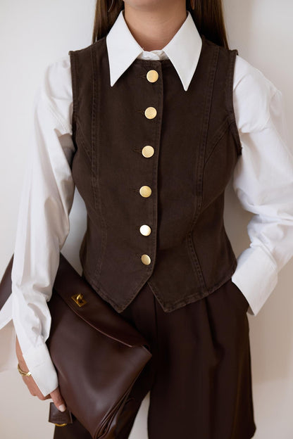 ڤيست بني بأزرار ذهبي Zara - KP4271