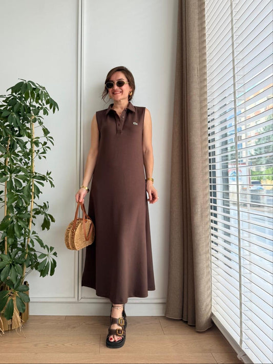 فستان لاكوست بني - KP2159