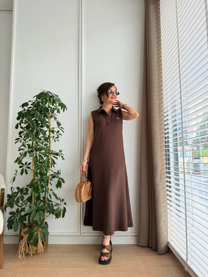 فستان لاكوست بني - KP2159