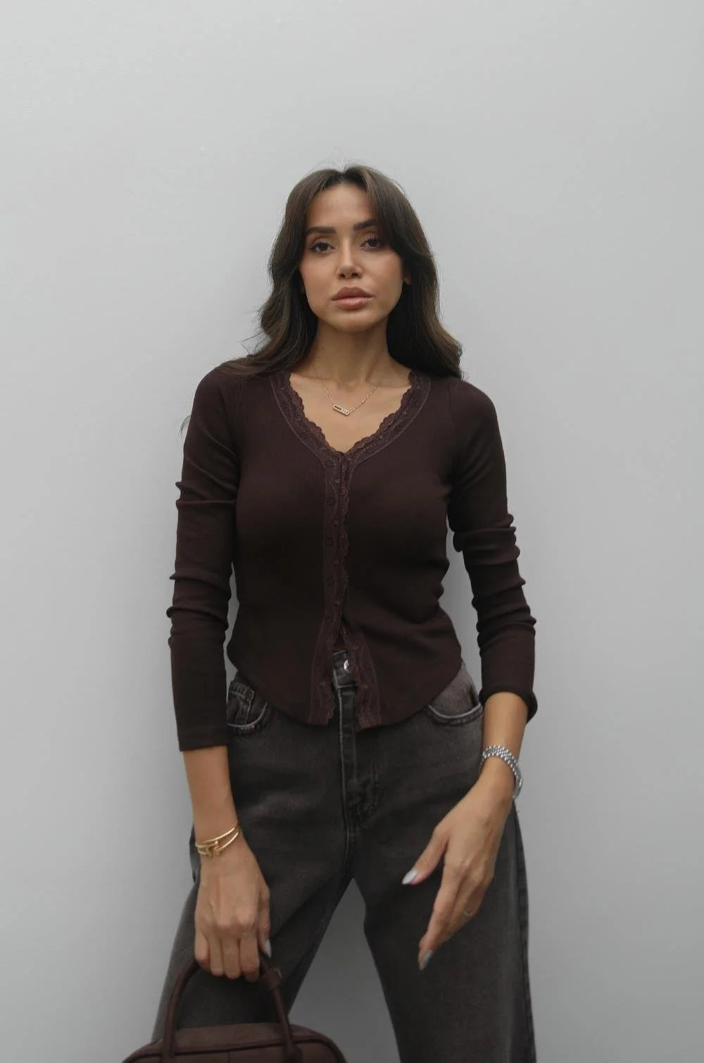 بلوزة بني دانتيل - KP4280