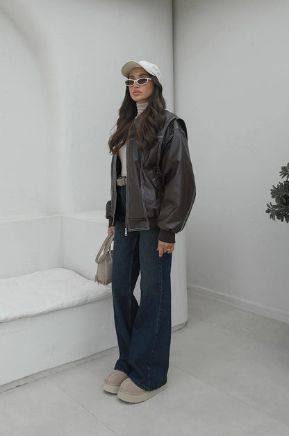 جكيت جلد بني - KP7091