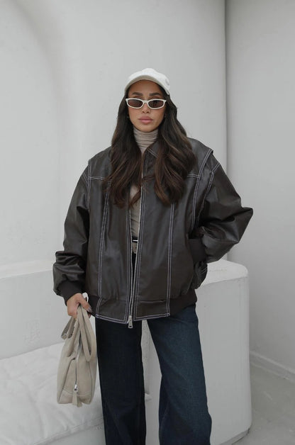 جكيت جلد بني - KP7091