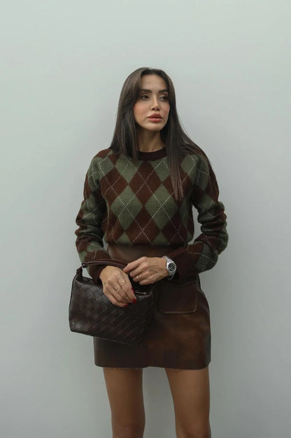 بلوزة بني واخضر - KP4127