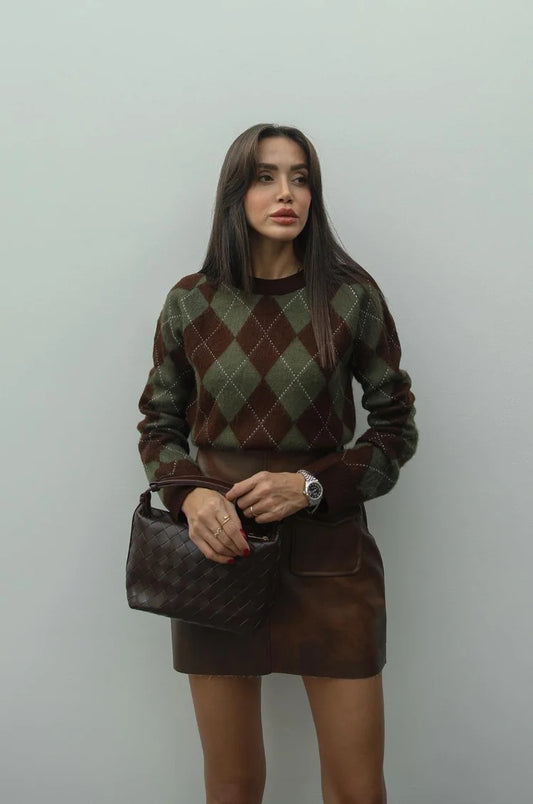 بلوزة بني واخضر - KP4127