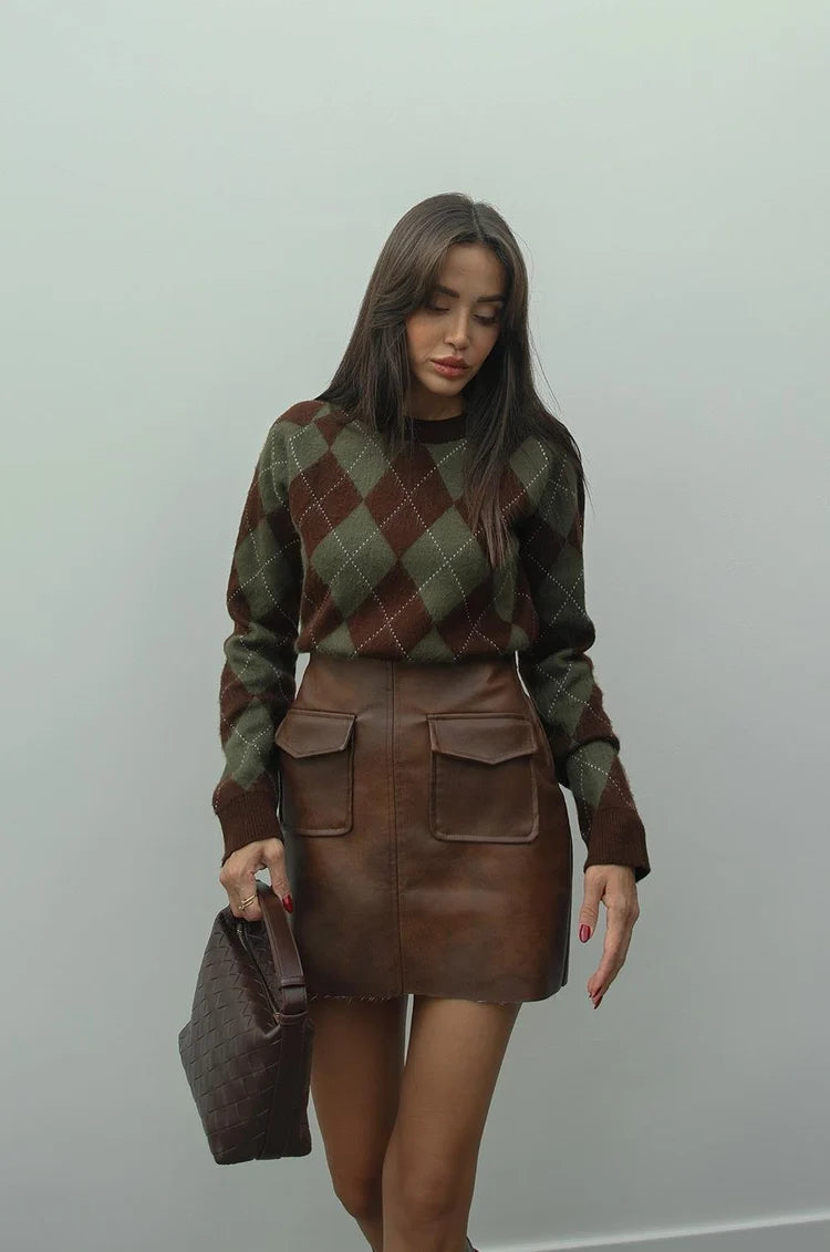 بلوزة بني واخضر - KP4127