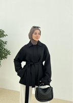 جكيت اسود بحزام - KP7093
