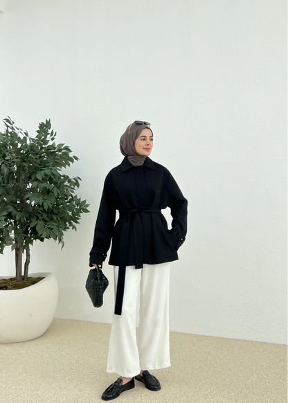 جكيت اسود بحزام - KP7093