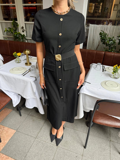 فستان اسود بحزام - KP2212