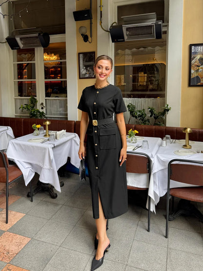 فستان اسود بحزام - KP2212