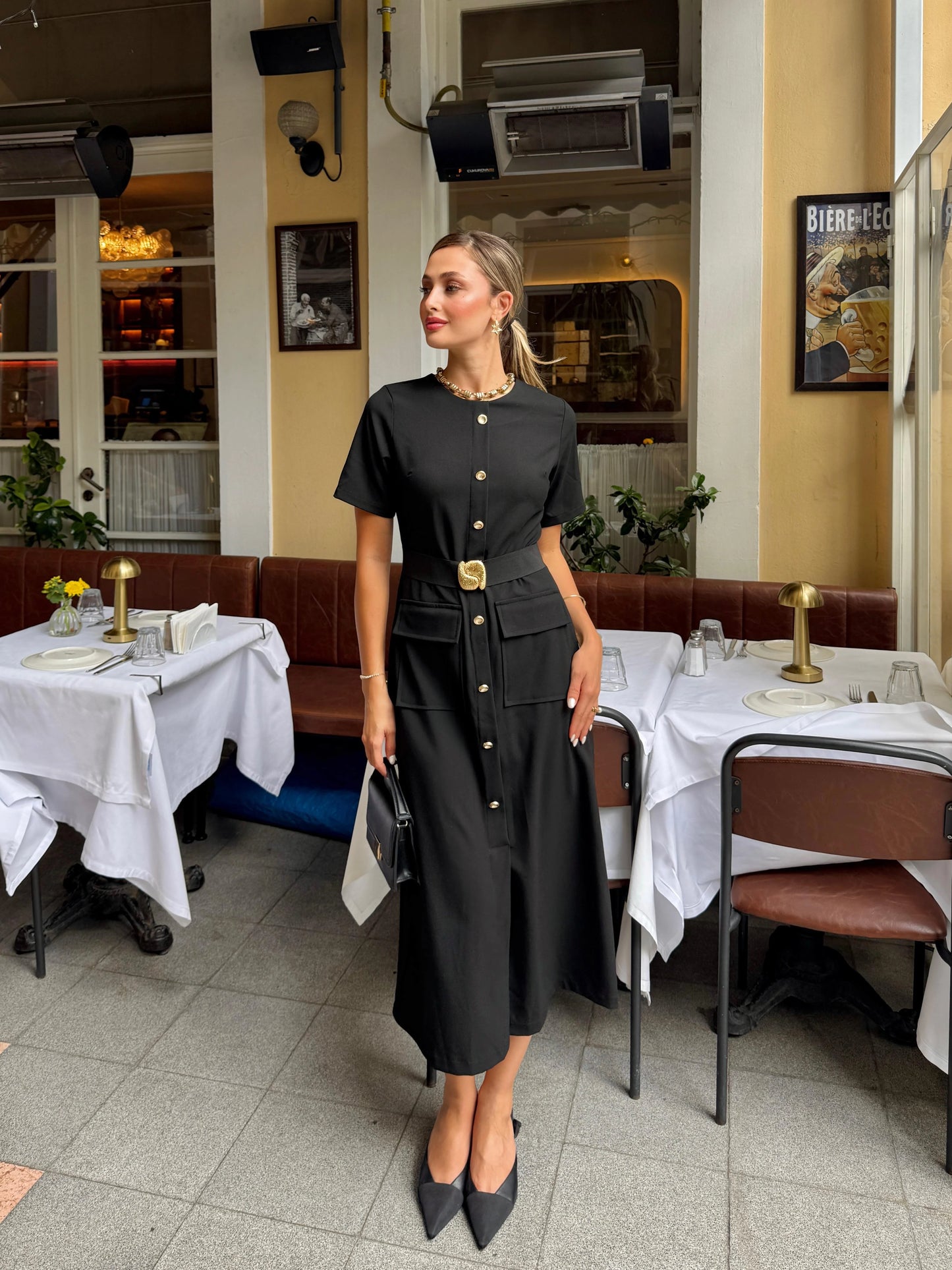 فستان اسود بحزام - KP2212