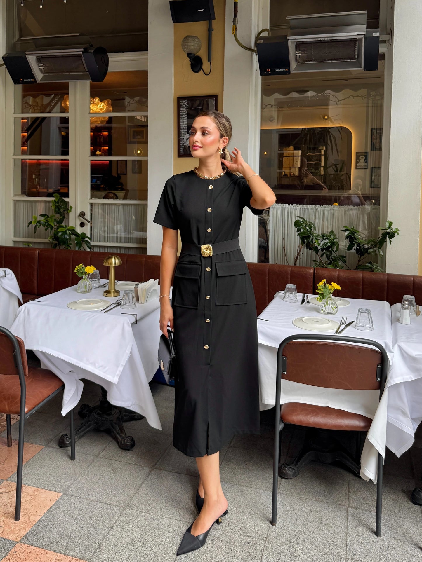 فستان اسود بحزام - KP2212