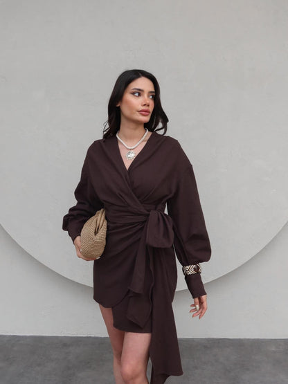 فستان ربط بني - KP2136