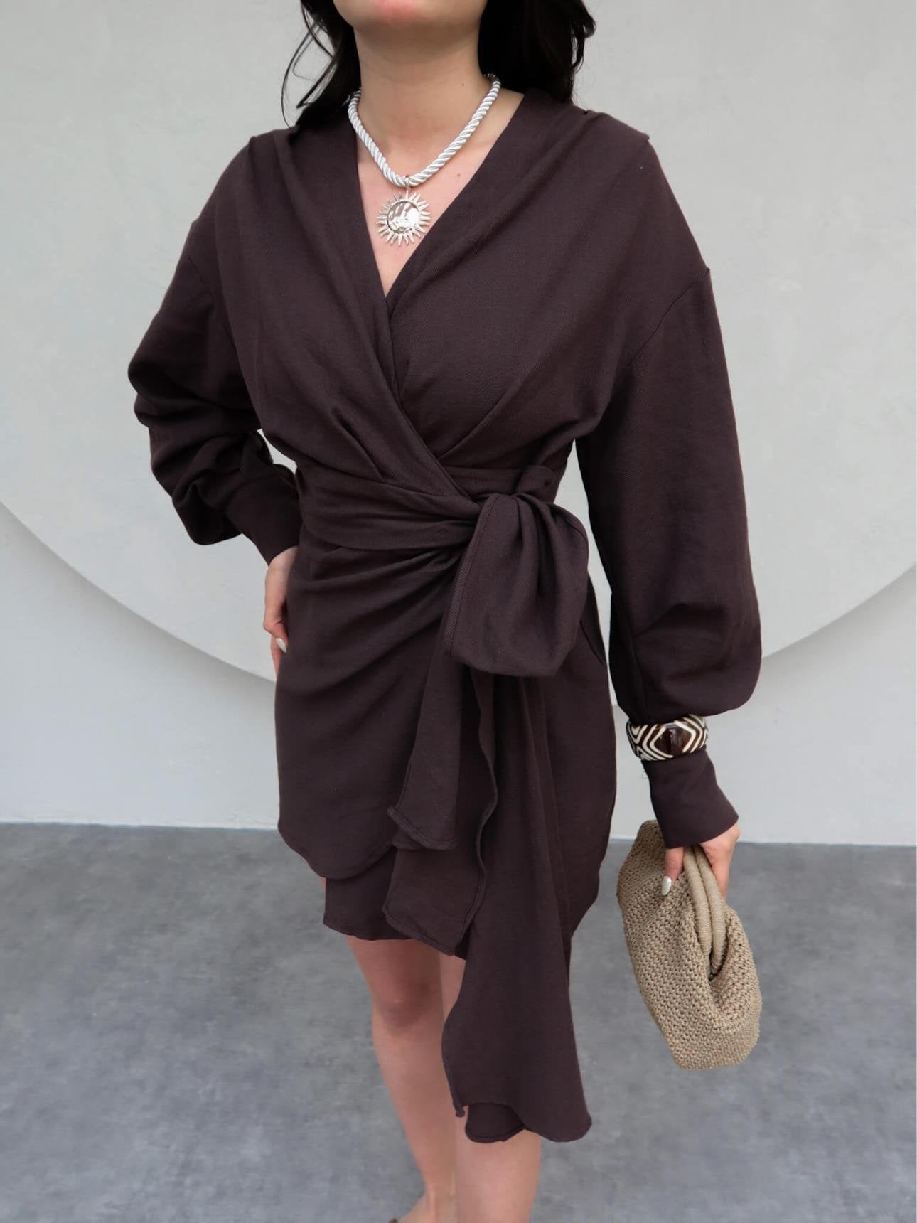 فستان ربط بني - KP2136