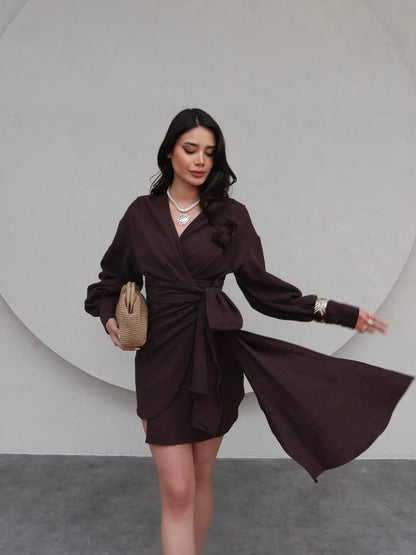 فستان ربط بني - KP2136