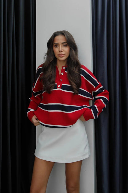 بلوزة احمر مخططة - KP4300