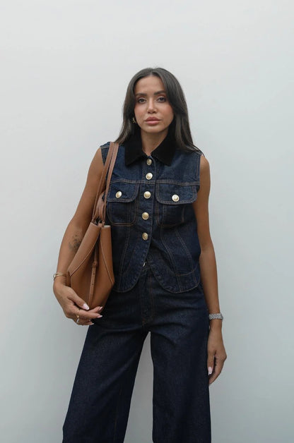 طقم جينز ڤيست مع بنطلون - KP1398