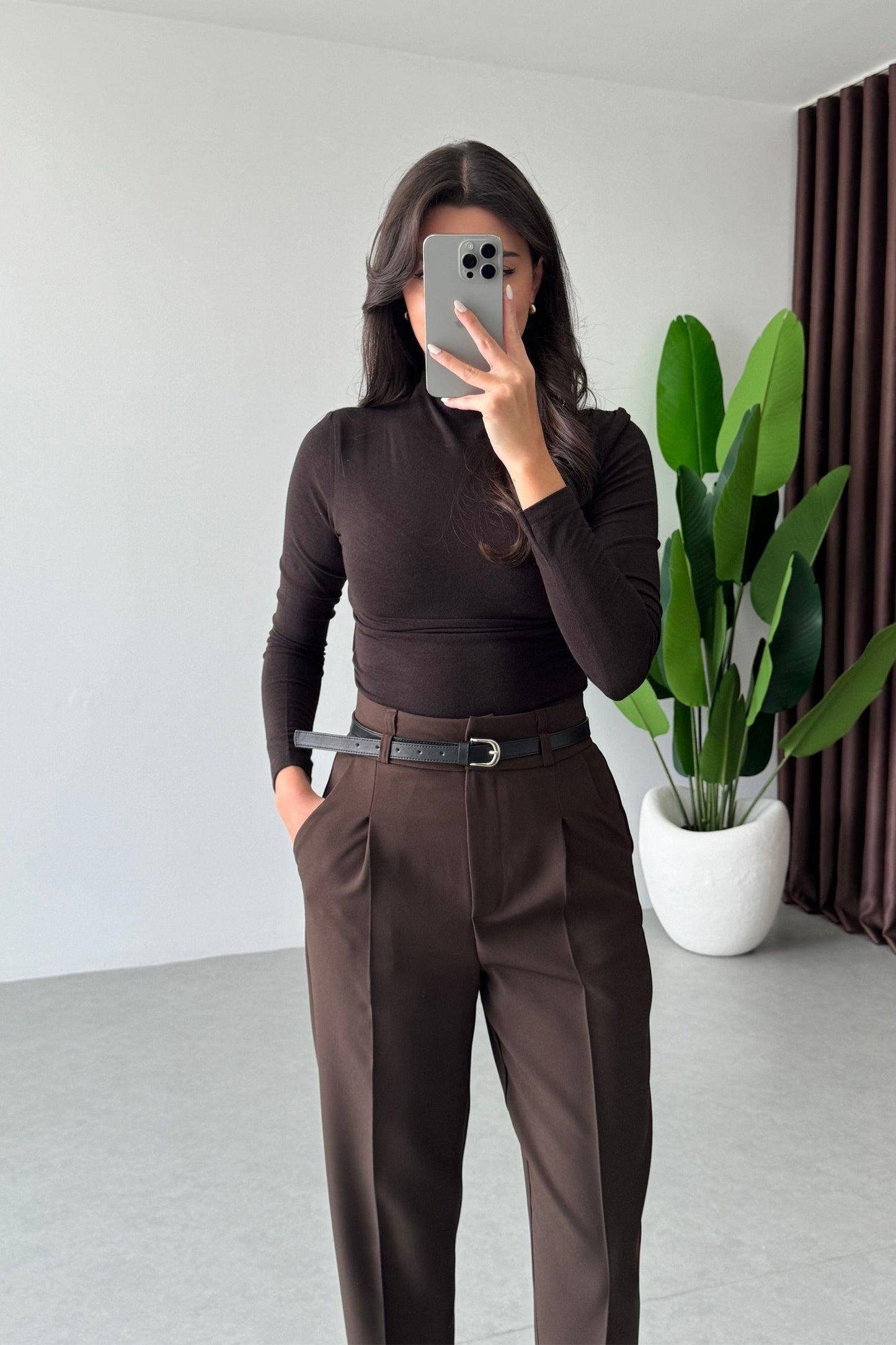 بنطلون بني بحزام - KP5083