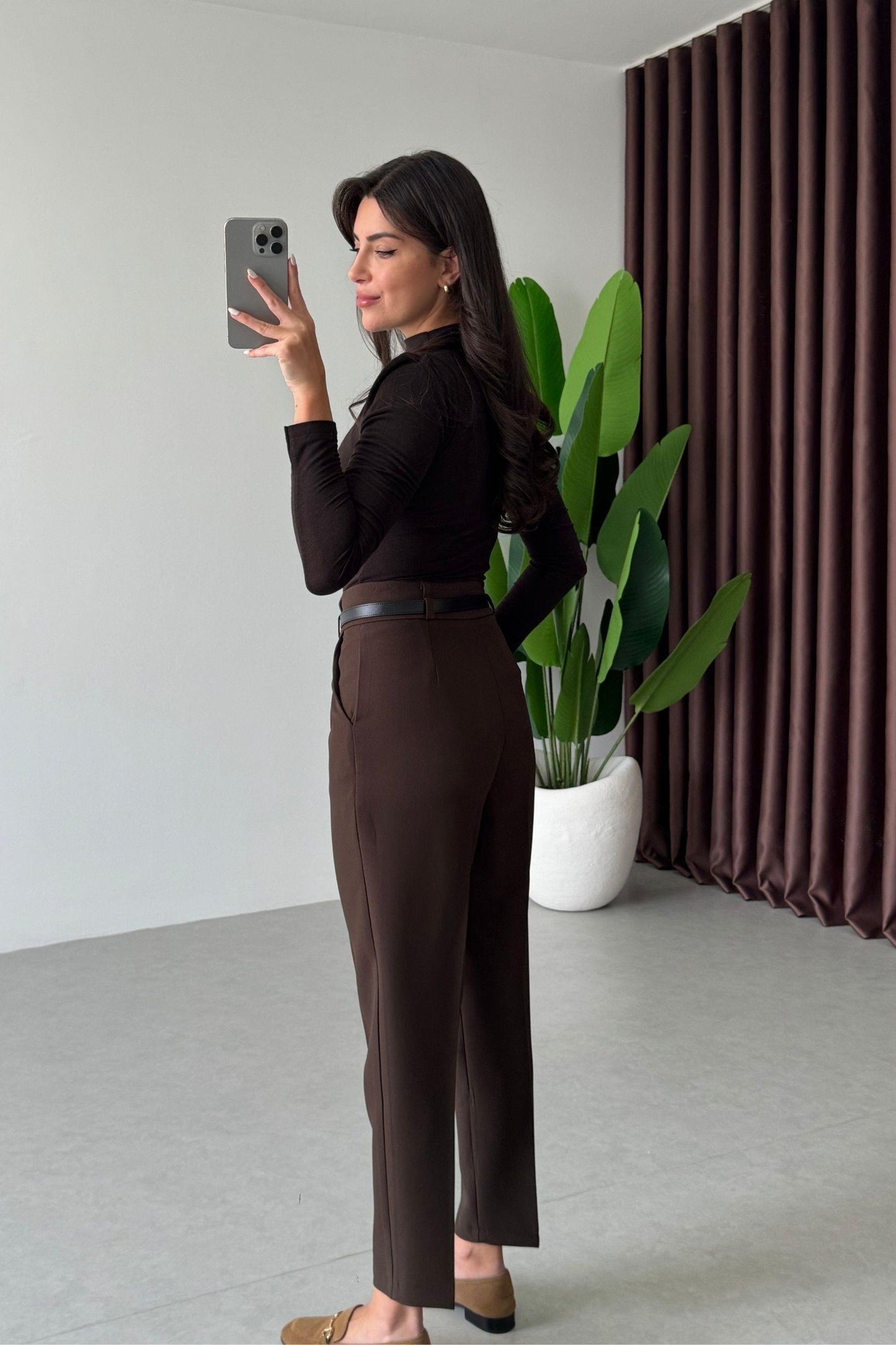 بنطلون بني بحزام - KP5083